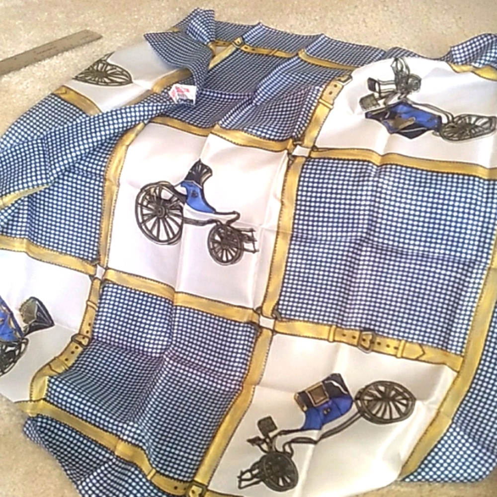 A VINTAGE ST. MICHAEL RAYON FOULARD SQUARE SCARF. 26 1/2". MADE IN ITALY. S2